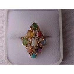 14K GOLD AND MULTI-COLORED STONE RING - HAN