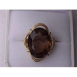 14K GOLD AND SMOKY TOPAZ RING - HANDMADE YE