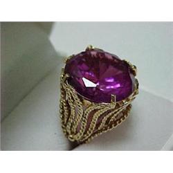 14K GOLD AND SYNTHETIC ALEXANDRITE RING - Y