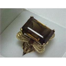 10K GOLD SMOKY TOPAZ RING - LARGE HANDMADE