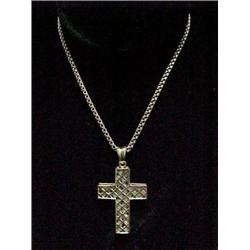 14K GOLD CHAIN AND PEARL CROSS - 24" FANCY