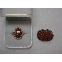 GOLDSTONE RING AND PIN - 14K YELLOW GOLD RI