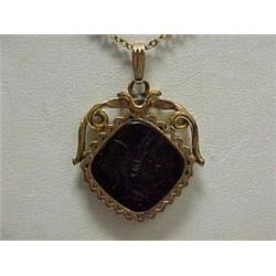 SARDONYX WATCH FOB PENDANT - 17" GOLD FILLE