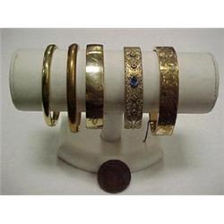 FIVE GOLD FILLED BANGLE BRACELETS - TWO 1/2