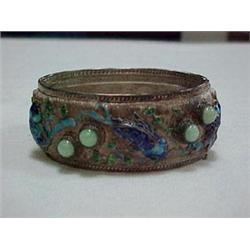 SILVER FILIGREE AND ENAMEL BRACELET- 3/4" W