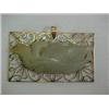 Image 1 : 14K GOLD AND JADE PENDANT - 3-1/2" WIDE 14K