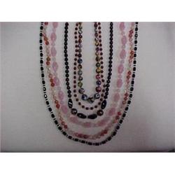 SIX GLASS BEAD NECKLACES - 52" FACETED BLAC