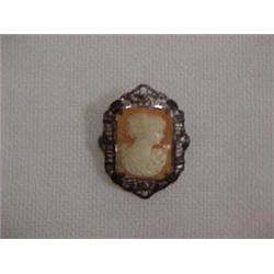 STERLING SILVER AND CAMEO PIN - 1-1/4" HIGH