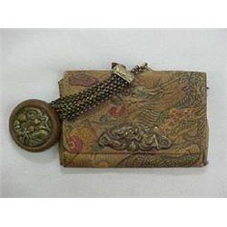 ORIENTAL LEATHER AND BRASS PURSE - 5-1/2  X