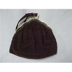 1940'S SATIN PURSE - BROWN SATIN PURSE WITH