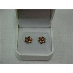 14K GOLD AND RUBY FLOWER EARRINGS - PIERCED