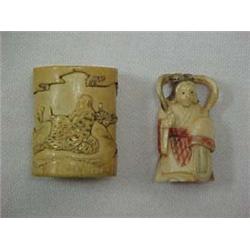 TWO HAND CARVED IVORY PIECES - 2" HIGH CARV