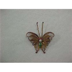 14K GOLD FILIGREE BUTTERFLY PIN - APPROX. 1