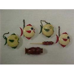 BAKELITE SCENT BOTTLE AND CELLULOID FISH BU