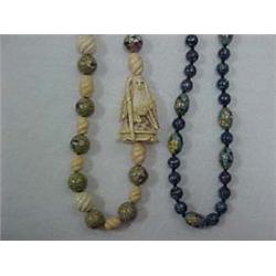 TWO CLOISONNE AND IVORY BEADED NECKLACES -
