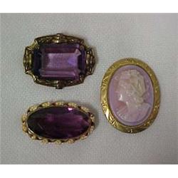 THREE VICTORIAN COSTUME JEWELRY BROOCHES
