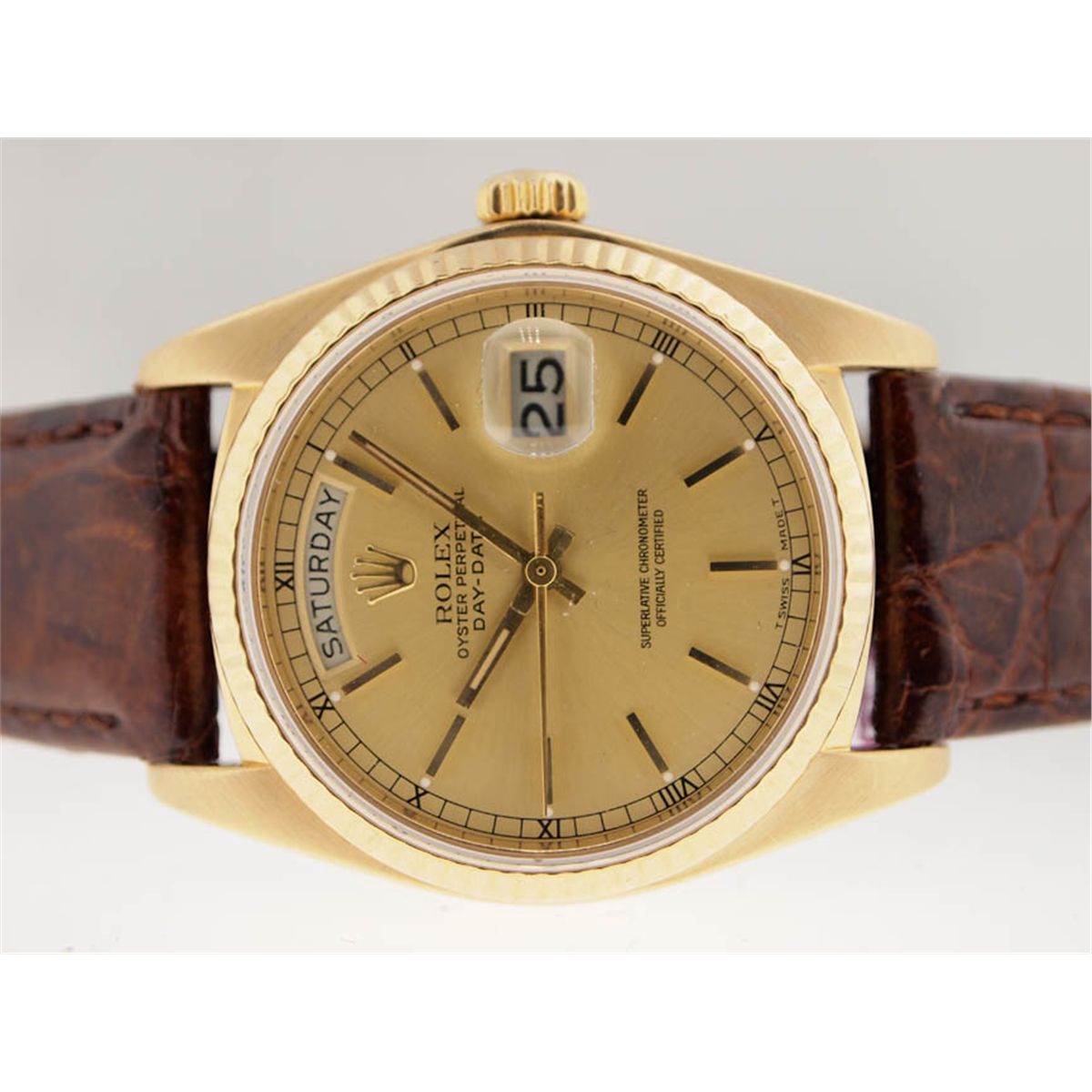 Rolex Mens 18k Gold President. Quickset. Leather Strap.