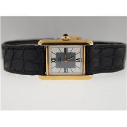 Cartier Ladies Gold Vermeil Tank. Leather Strap.