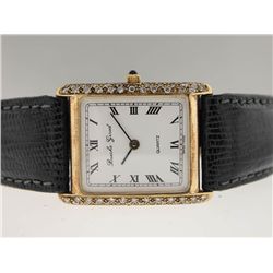 Bueche Girod Mens 14k Gold Watch. Diamonds.
