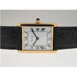 Cartier Mens 18k Gold Tank. Leather Strap.