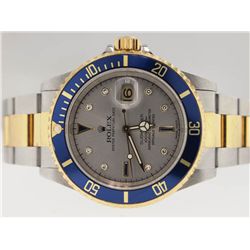 Rolex Mens 18k and SS Submariner. Original Diamond Dial.