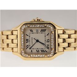 Cartier Mens 18k Gold Panthere. Diamond Bezel.