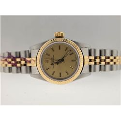 Rolex Ladies 18k and SS Oyster Perpetual. Sapphire Cystal.