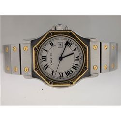 Cartier Midsize 18k and SS Octagon Santos.