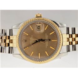 Rolex Mens 18k and SS Date. Hash Dial.