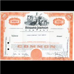 1960s Howard Johnson Stock Certificate Scarce (CUR-06403)