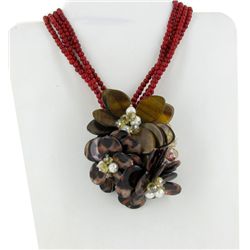 1250ct Pearl, Red Coral, MOP & Crystal Necklace (JEW-2192)