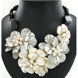 810ct MOP Pearl Agate & Crystal Necklace (JEW-3718)