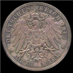 1913 Germany Saxony 3 Mark MS66+ (COI-8517)