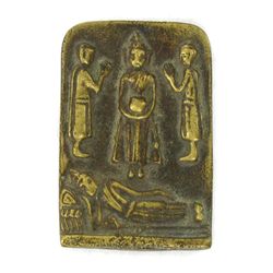 Vintage Thai Bronze Buddha Tablet Amulet Heavy (ANT-1203)