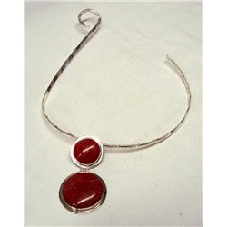 Sterling Neck Bracelet with Coral Pendant