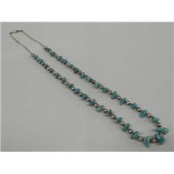 Polished Turquoise Nuggets Silver Bead Necklace