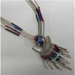Liquid Silver Necklace w/Turquoise, Lapis & Coral
