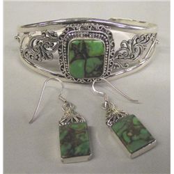 Mexican Silver  Green Turquoise Bracelet/Earrings