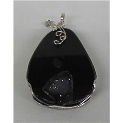 Onyx Pendant Sterling Silver Wire-Wrapped