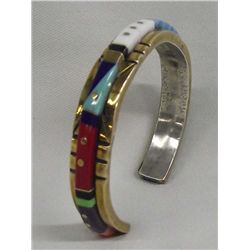Zuni Channel Inlaid Bracelet, Gold Plate & Silver