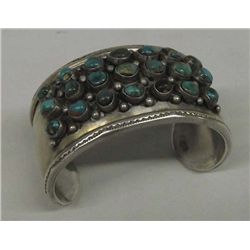 Navajo Silver & Turquoise Bracelet, Large Cuff