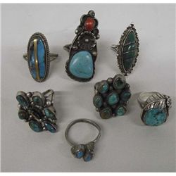 Collection of Navajo Rings-Silver & Turquoise