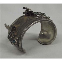 Navajo Silver Watch Cuff Bracelet w/Green Stones