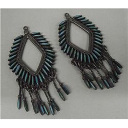 Zuni Needlepoint Earrings, Silver & Turquoise