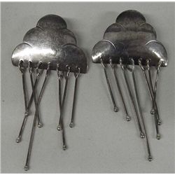 Navajo Sterling Silver Earrings-Rainclouds, Signed