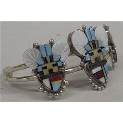 Zuni Sterling Bracelet w/Kachina Inlays & Carvings