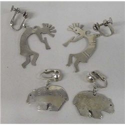 2 Pr. Navajo Silver Earrings/Kokopelli & Bear