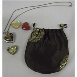 Heart Pendant Necklace w/4 Stones, Double-Sided
