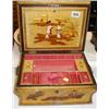 Image 1 : A C19th chinoiserie on mahogany box decorated with gesso relief oriental scenes with heavy gilding w
