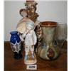 Image 1 : A late C19th handpainted European figurine of a boy with umbrella, C19th Doulton vase AF etc